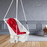 Swing/Swing for Balcony/Swing for Adults/Swing Chair for Adults for Home/Hammock Swing for Adults/Swing for Living Room/Swing for Outdoor Premium Rectangular Swing Chair with Red Large Cushion-White