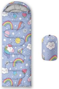 Smell Sunshine Kids Sleeping Bag for Boys Girls,Rainbow Unicorn Print-Lightweight Warm Portable Outdoor Indoor-Waterproof Cold Weather Resistant Sleeping Bag for Camping Hiking(Unicorn)