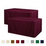 Obstal 2 Pack Fitted Table Covers for 6 Foot Tables - Water Resistant Washable Fabric Polyester Rectangle Table Cover Protector for Wedding, Banquet and Trade Shows, 72L x 30W x 30H Inches, Burgundy