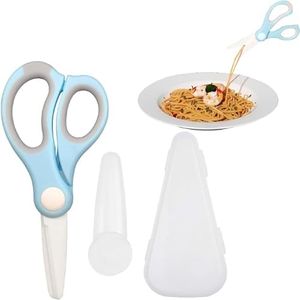 Portable Ceramic Baby Food Scissors Shears with Cover and Travel Case,Ceramics Shear Drop-Resistance Baby Safety Kids Food Feeding Accessories Scissors Tableware Household Tool (Blue)