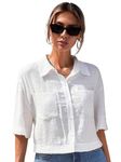 TOPLOT V-Collar Solid Crop Shirt for Women with Half Sleeves (Crop-Shirt-5183-White-S)