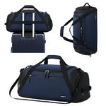 FIORETTO 45L Mens Sports Gym Bag with Wet Pocket & Shoe Compartment, Travel Duffle Bag Overnight Bag with Padded Shoulder Strap, Water-Resistant Holdall for Swimming, Basketball, Football Navy