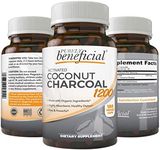 Purely Beneficial Organic Activated Coconut Charcoal 1200mg, 180 Capsules Pills for Digestive System, Bloating, Prevent Hangovers, Detoxification, Teeth Whitening