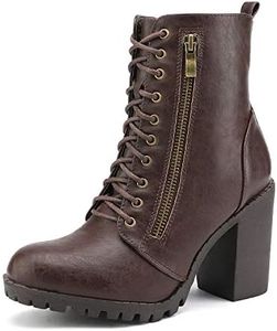 DREAM PAIRS Women's Combat Ankle Boots Chunky Heel Lace up Fashion Heeled Booties,Size 9,Brown,Silverado