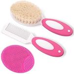 Baby Hair Brush and Comb Set for Newborns & Toddlers | Natural Soft Goat Bristles | Ideal for Cradle Cap | Perfect Baby Registry Gift (Red)