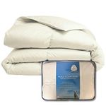 Australian Wool Duvet Comforter Queen,Sheepskin Filled All Season Blanket Summer Winter - 100% Cotton Cover Medium Weight - Machine Washable 90''X90'' ST001 White