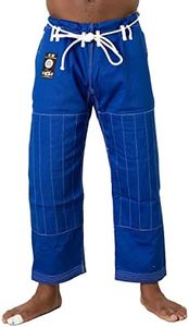 Ronin BJJ Pants for Adults – Cotton Martial Arts Pants with 6-Loop Cord Drawstring, Blue/Silver, 1