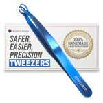 [Premium Hand-Made] Tweezers for Women Facial Hair - Round tip Tweezers, Eyebrow Tweezers, 304 Surgical-Grade Stainless Steel for Safety, Precision Tweezers, Facial Hair for Men & Women (Aqua Blue)