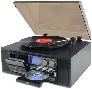 10 in 1 Vinyl Record Player 3 Speed Bluetooth Vintage Automatic Turntable CD Cassette Player AM/FM Radio USB Recorder Aux-in RCA Line-Out (Black)