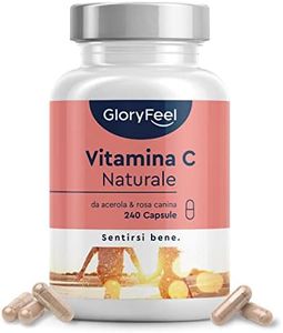 Vitamina C Naturale 240 Capsule, Vitamina C Acerola e Rosa Canina, 400 mg Vitamina C Pura per Dose Giornaliera, Vitamina C Capsule, Integratore Difese Immunitarie, 100% Vegan e Naturale