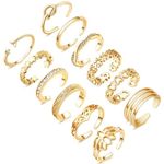 RLMOON 12PCS 14K Gold Plated Toe Rings for Women Adjustable Band Rings Open Flower CZ Toe Ring Set Beach Foot Jewelry