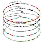 JewelryWe 5 Pieces Women Beaded Choker Necklace Handmade Colorful Bead Necklace Bohemian Boho Beach Necklace Set, for Xmas