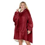 Oversized Hoodie Blanket Women Ultra Plush Fleece with Soft Sherpa Reversible Warm Cosy Comfy Wearable Hooded Giant Sweatshirt Throw for Girls Adults Men Boys Kids Big Pocket (Burgundy Red)