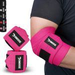 DMoose Fitness Elbow Wraps for Weightlifting, Bench Press, Cross Training & Powerlifting for Men and Women - 40" Nylon Elbow Straps - Increases Stability of Joints & Support Injury Recovery (Pink)