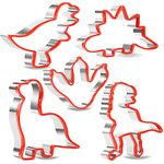 Keepaty Dinosaur Cookie Cutters Set,5 Pieces Stainless Steel Biscuit Cutters for Kitchen Baking with Soft Silcone Edge