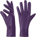 Harssidanzar Womens Winter Warm Cashmere Lining Touchscreen Texting Warm Driving Lambskin Leather Gloves GL017, Purple, Medium