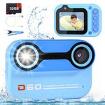 Kids Camera Waterproof, Underwater Digital Camera for Kids, Sport Outdoor Toys, Christmas Birthday Gifts for 3 4 5 6 7 8 9 10 11 12 Years Old Boys Girls, 32GB Card (Blue)