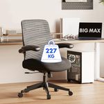 FLEXISPOT BIG MAX Ergonomic Office Chair 227KG for Heavy People, Height Adjustable Mesh Desk Chair with 90° Flip-up Armrest Lumbar Support, Wide Mesh Heavy Duty Chair for Home and Office- Dark Black