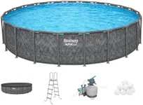 Bestway APX 365 22' x 52" Above Ground Pool, Round Metal Frame Outdoor Swimming Pool Set with Sand Filter Pump, Ladder, and Cover, Dark Marble
