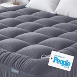 Bamboo Mattress Topper Queen Size - Thick Cooling Breathable Pillow Top Mattress Pad for Back Pain Relief - Deep Pocket Topper Fits 8-20 Inches (60x80 Inches, Grey)