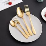 HOKIPO Gold Cutlery Set of 24 Pcs Stainless Steel Flatware Set, Mirror Finish with Gift Box (AR-4746-GLD)