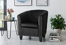 Bravich Modern Retro Tub Chair - Velvet Fabric Armchair for Dining, Living Room, Office & Bedroom Chair. Stylish & Comfortable Universal Dressing Table Chair (71 x 79 x 74 cm, Black)