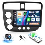 2G+64G for Honda Civic 2000-2005 Android 13 Car Stereo with Wireless Carplay&Android Auto, 9" Touch Screen in-Dash GPS Navigation Bluetooth FM Car Radio HiFi Audio WiFi/USB+AHD Backup Camera Mic