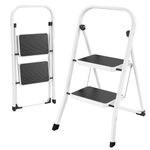 HBTower Step Ladder, Step Stool with Non-Slip Pedal, Portable Robust Ladder with Handrails, Perfect for Kitchen and Household, 150 kg Capacity (White, 2 Steps)