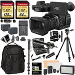 Panasonic HC-X1000 4K-60p/50p Camcorder with High-Powered 20x Optical Zoom and Professional Functions (Black) with Transcend 128 GB U3 SDXC + 64GB Card U3 + Polaroid Pro Video Microphone Set + VANGUARD Tripod with Pan Head + PRO LED Light + Deluxe Camera/Video Padded Backpack + Platinum Accessory Bundle