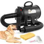 Mxmoonant 2400W Professional Dog Dryer, Stepless Speed Temp, Hot and Cold Adjustable, High Velocity Pet Hair Blower with 4 Nozzles & 1 Dog Grooming Bruch & 1 Pet Towel