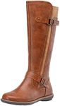 Jeossy Women's 9656 Knee-High Boots Brown Fashion Riding Boots with Buckle Size 8.5(DJY9656 brown 08.5)