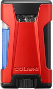 Colibri Rebel Double Jet Flame Butane Lighter, Windproof & Refillable, Cigar Enthusiast's Choice with Blue Fuel Window and Adjustable Flame (Matte Red + Black)