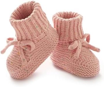 LAWKUL Baby Booties Newborn Babe First Walkers Crib Shoes Warm Knit Sock Booties Non-Slip Stay On Boots for Infant Pink 3-6M