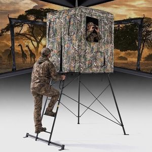 FUNHORUN 6FT Hunting Stand with 360 Degree See Through Blind, 1-2 Person 4' x 4' Platform, Camouflage Elevated Hunting Tower Tripod Deer Stand