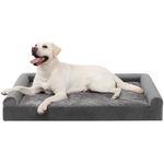 KSIIA Large Dog Bed, Orthopedic Dog Sofa Beds Pet Bed, Dog Couch with Removable Washable Cover, Waterproof Dog Bed, Pet Sofa with U-Shape Bolster, Grey 90x57x16cm