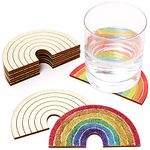 Baker Ross FC764 Rainbow Wooden Coasters - Pack of 10, Painting Tiles for Kids, Kids Arts and Craft Kits