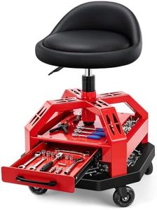 Rolling Shop Stool for Garage with Drawer, Adjustable Height, 360° Swivel