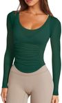 LASLULU Womens Active Long Sleeve Cropped Workout Tops Semi Mesh Sheer See Through Scoop Neck Tight Athletic Yoga Gym Running Shirts Pilates Tops Cutout (Dark Green, Medium)