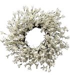 Huashen 24 Inch Forsythia Door Blossom Wreath for Rustic Summer Front Door Decor Spring&Summer Wreath (White&Ivory Cream)