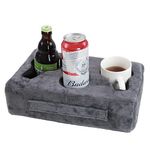 Use it Anywhere-Cup Holder, Couch Cup Holder Pillow, Couch Drinks Remotes Holder for Center of Couch, for Sofa, Bed, RV, Car， Park, Beach（Grey）