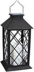 Sunnydaze Concord 11-Inch Solar LED Decorative Candle Lantern -Tabletop/Hanging Light - Black