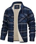 TACVASEN Mens Fleece Shirt Winter Work Jackets Lumberjack Shirts with Button Pockets Casual Checkered Jackets Blue Grey