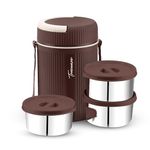 Trueware Plastic Grub 3 Double Wall Insulated Hot Lunch Box With 3 Ss Container 300 Ml Each | Bpa Free | Food Grade | Hot And Fresh Many Hours (Brown)