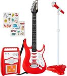 Best Choice Products Kids Electric Musical Guitar Play Set, Toy Guitar Starter Kit Bundle w/ 6 Demo Songs, Whammy Bar, Microphone, Amp, AUX, 2 Sticker Sheets - Red
