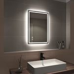 EMKE Shaver Bathroom Mirror with Bluetooth Speaker - 500x700mm Backlit LED Illuminated Bathroom Mirror with Demister Pad, Makeup Vanity Touch Mirror with LED Lights