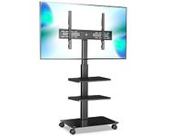 FITUEYES Rolling TV Stand on Wheels for 32-60 Inch TV, Swivel & Height Adjustable Portable Mobile TV Stand TV Trolley, Cable Management 2 Removable Shelves Black