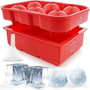 Zulay Kitchen Silicone Ice Cube Trays Set of 2 - Large Square Ice Cube Molds and Sphere Ice Ball Maker with Lid - BPA Free Reusable Ice Mold For Whiskey, Cocktails, Bourbon (Red)