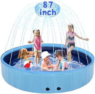 Eooqi 87" Large Dog Pool with Sprinkler, 2-in-1 Foldable Swimming Pool Non-Slip Hard Plastic Splash Sprinkler Kiddie Pool for Outdoor Backyard Kids Dogs Ducks and Pet Baths