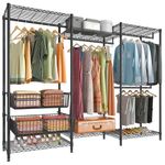 VIPEK V10 Wire Garment Rack 5 Tiers Heavy Duty Clothes Rack with Hanging Rods, Wire Shelves & 2 Slid Storage Baskets, Large Size Clothing Rack 85.4" W x 15.7" D x 76.4" H, Max Load 920 LBS, Black