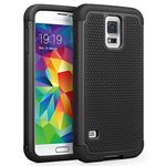 SYONER Shockproof Hybrid Rubber Dual Layer Armor Defender Protective Case Cover for Galaxy S5 S V I9600 [Black/Black]